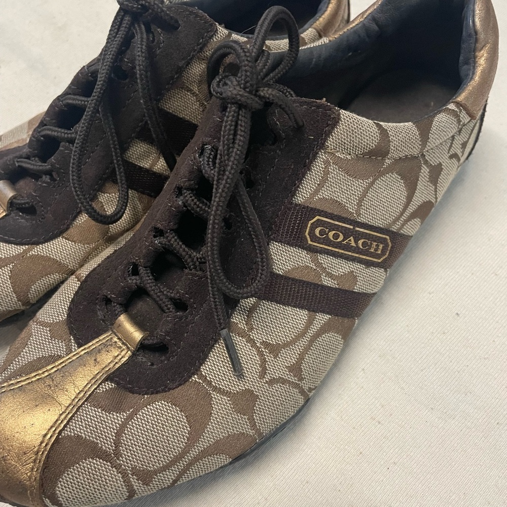 Coach Signature Brown and Gold Sneakers